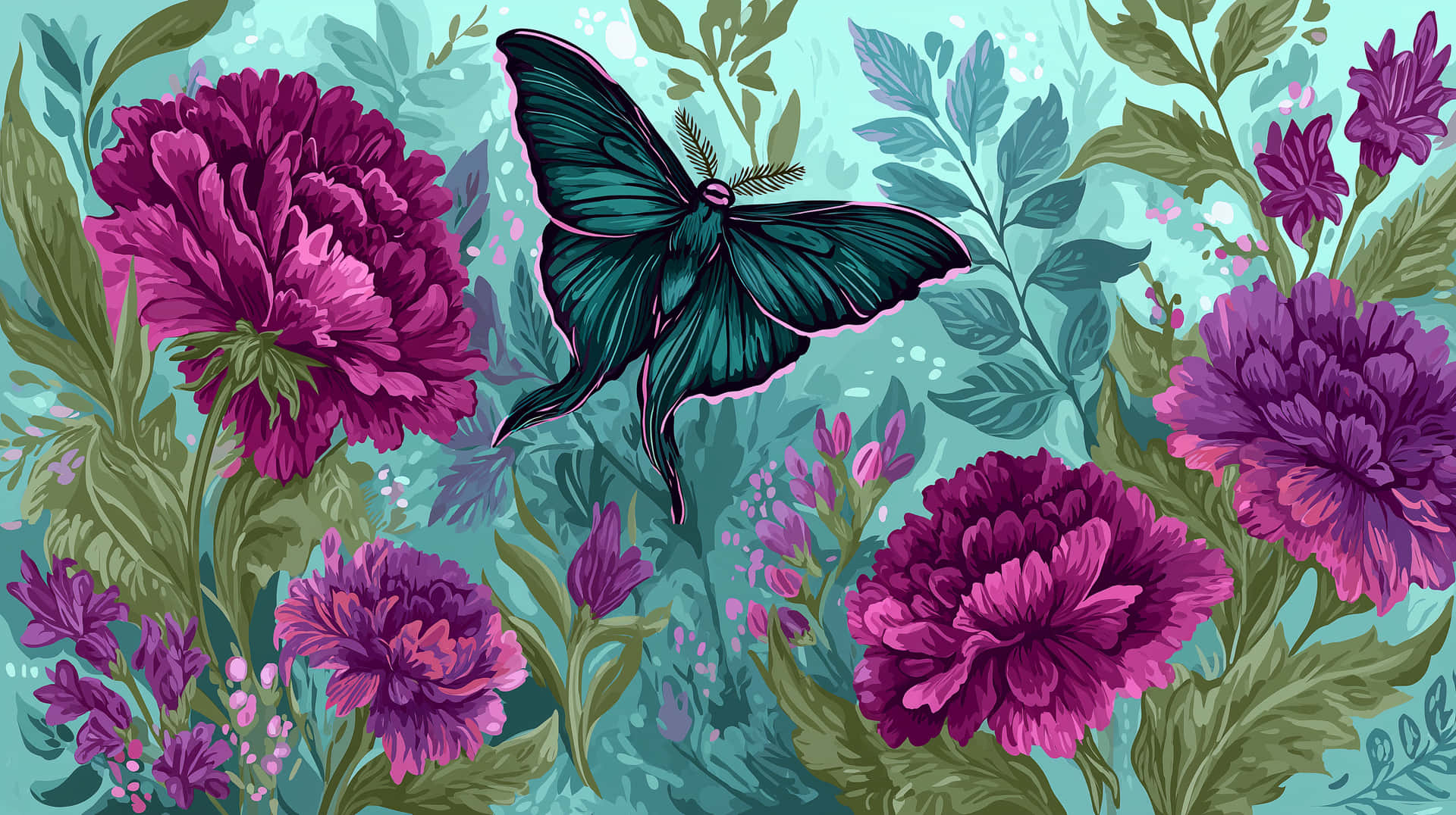 Grand Luna Moth And Large Wildflowers Seamless Pattern X7uqauok1nklihrn Wallpaper
