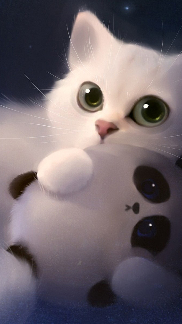 White Kitten Cute Big Eyes Art Cat Wallpaper
