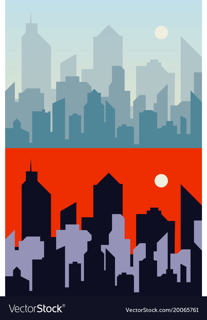Morning And Night Town Background City Skyline Vector Image