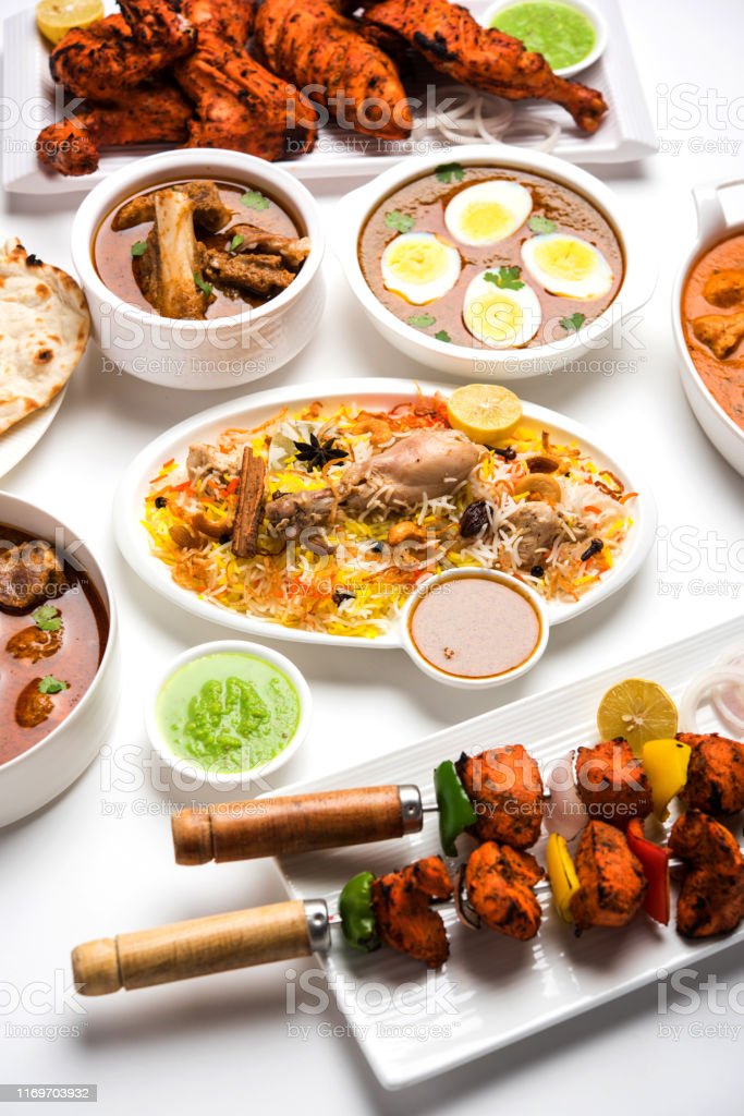 Assorted Indian Non Vegetarian Food Recipe Served In A Group