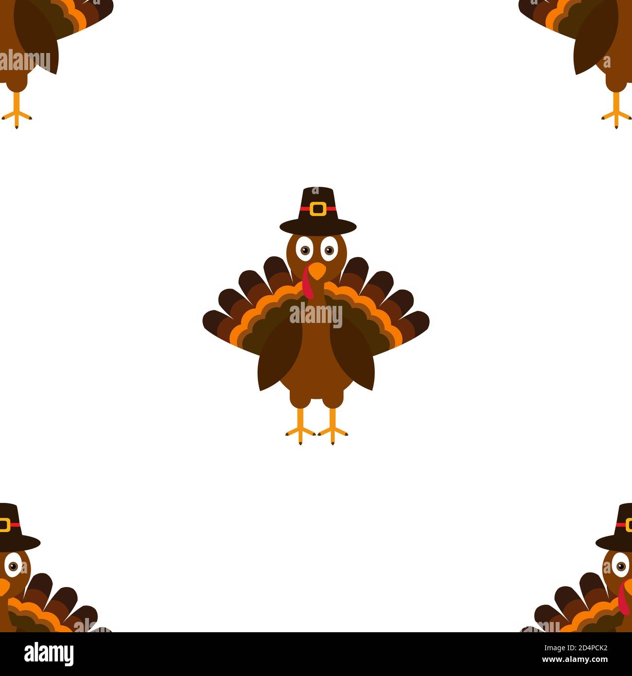 Happy Thanksgiving Turkey Pilgrim Seamless Pattern Withh Cute