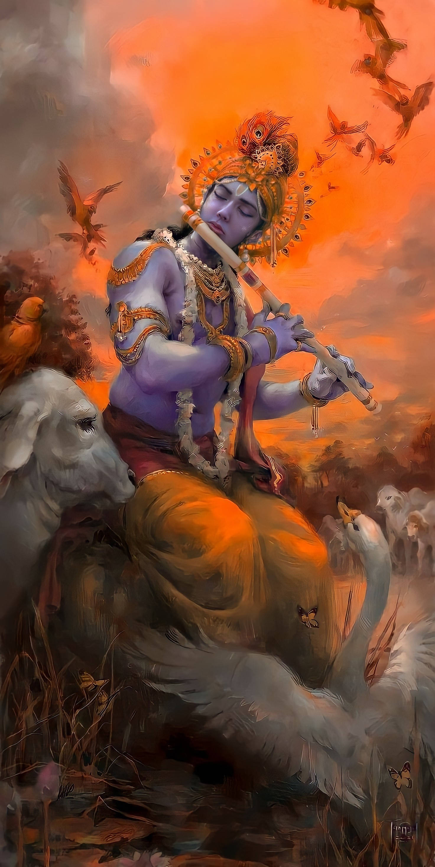 En Krishna iPhone Spielt F R Tiere Wallpaper