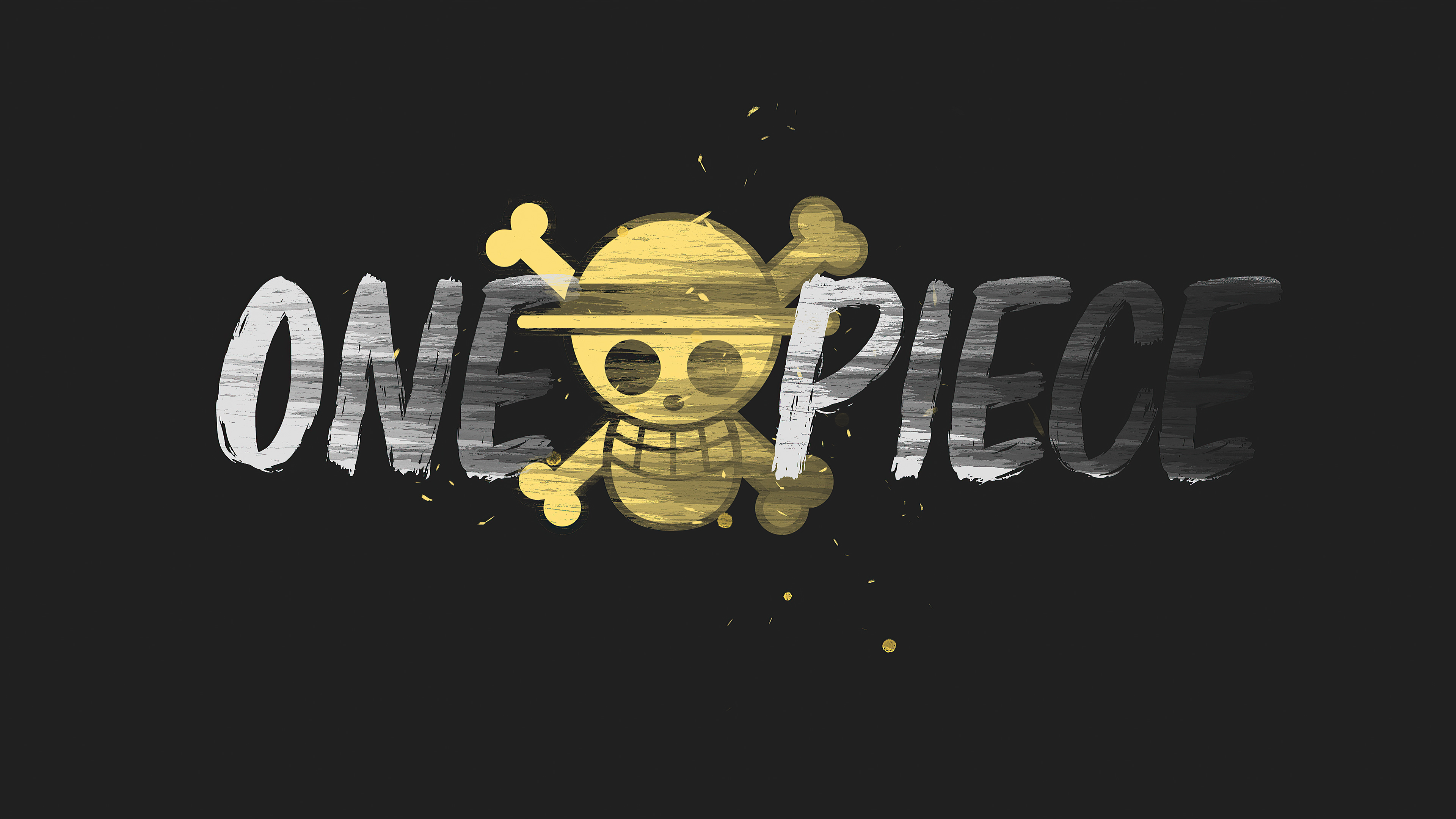One Piece logo with a dark background, featuring the iconic straw hat skull and crossbones in gold