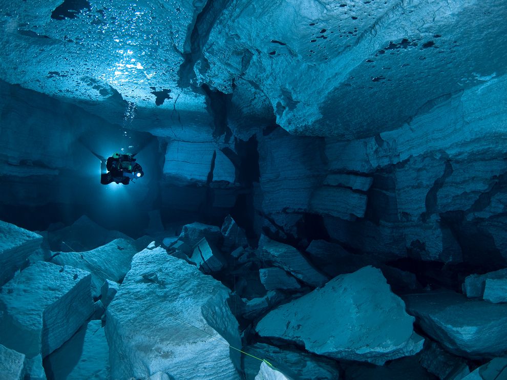 Picture Of A Diver Exploring Orda Cave In Russia