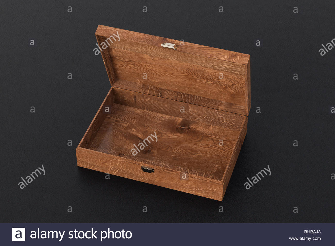 Dark Wooden Empty Open Long Box Or Casket On Black Background 3d