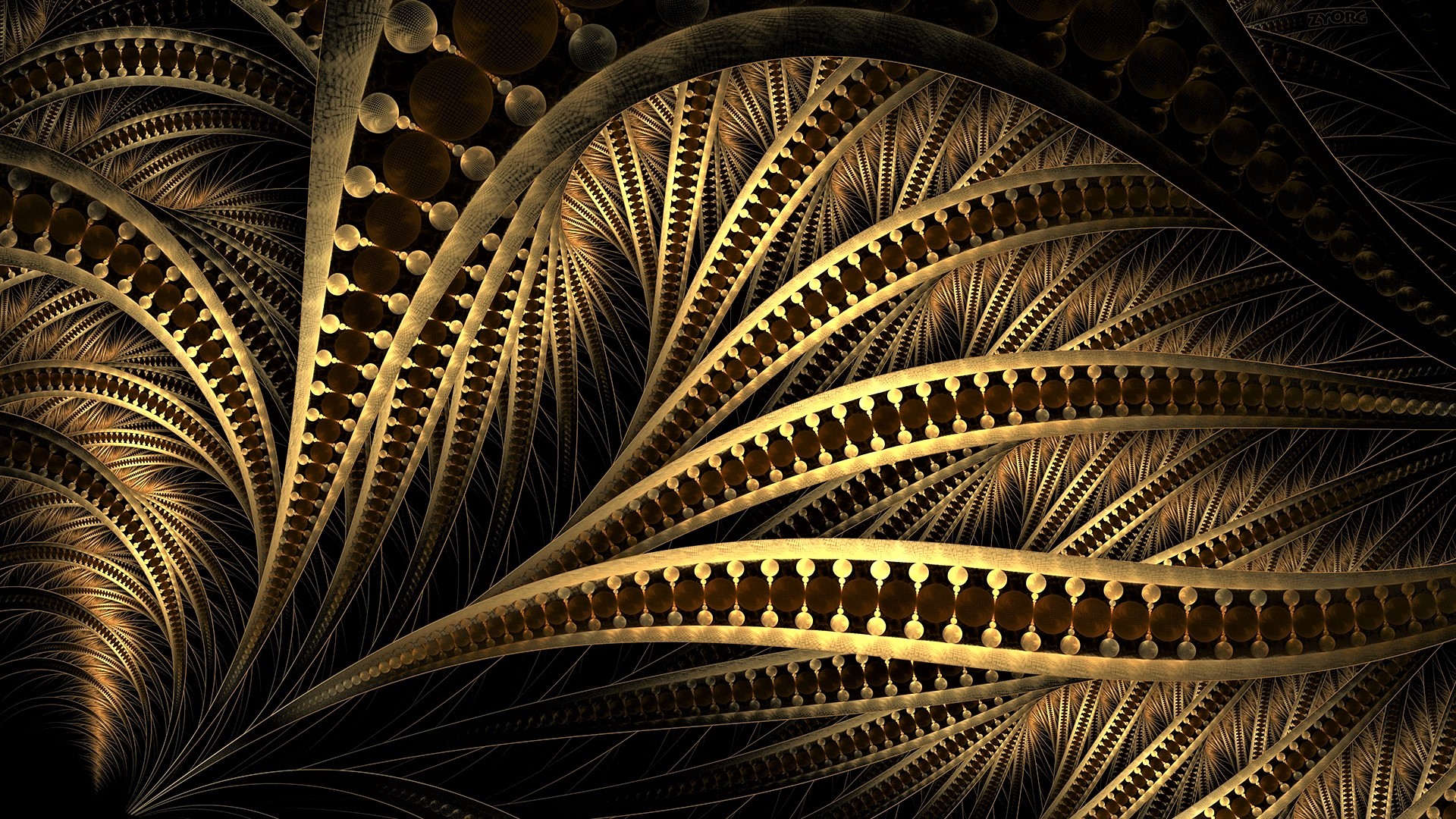 Intricate Gold Fractal Design on Black Background