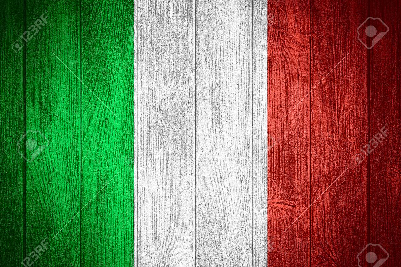 Italy Flag Or Italian Banner On Wooden Boards Background Stock