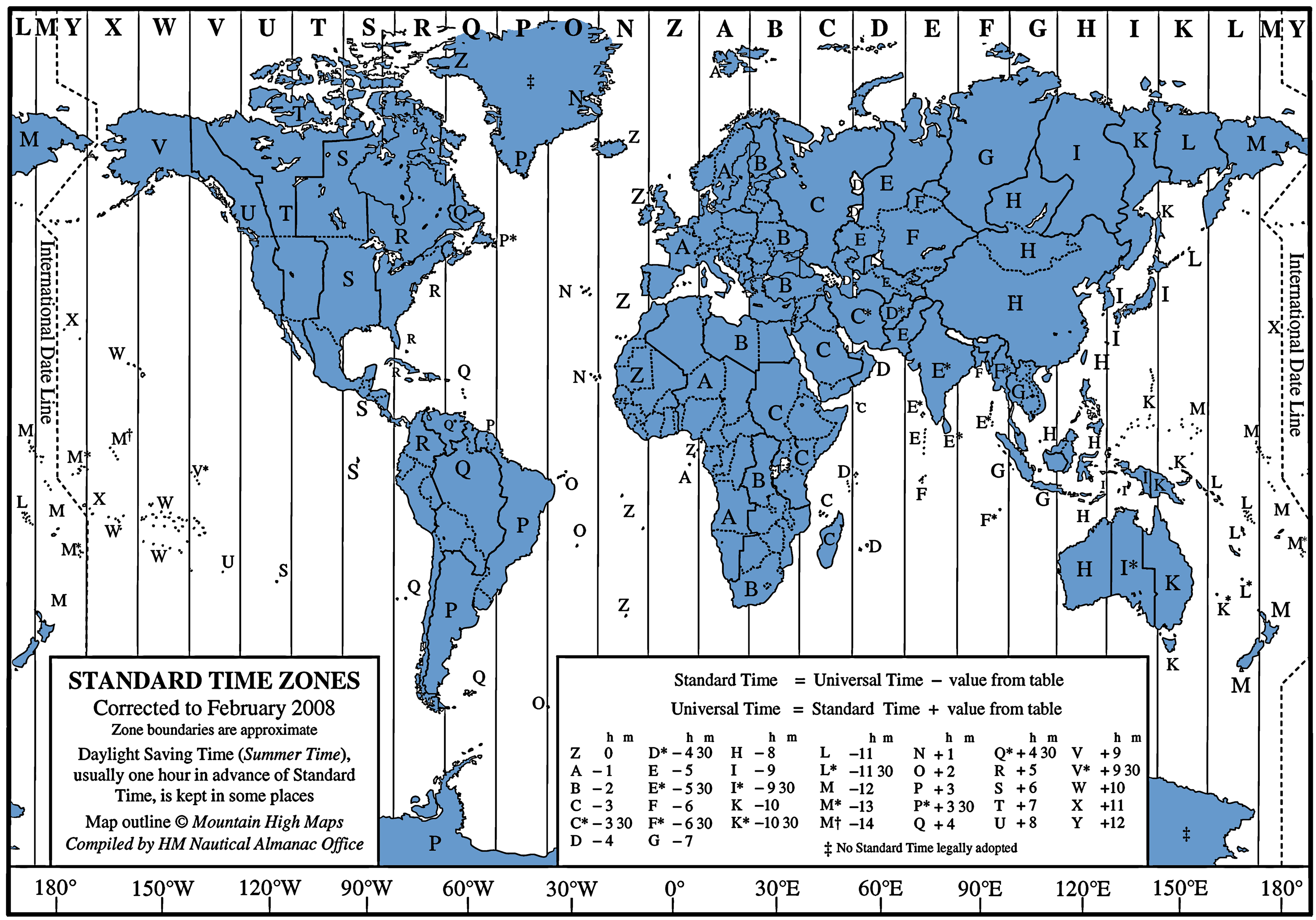 Time Zone Chart Printable