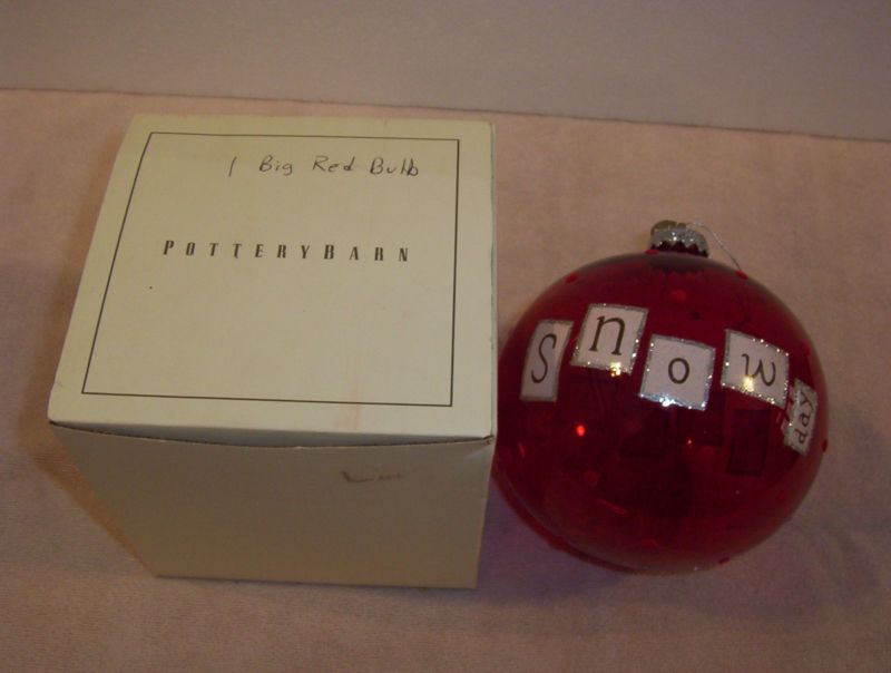 Large Pottery Barn Snow Day Red Glass Ornament Around