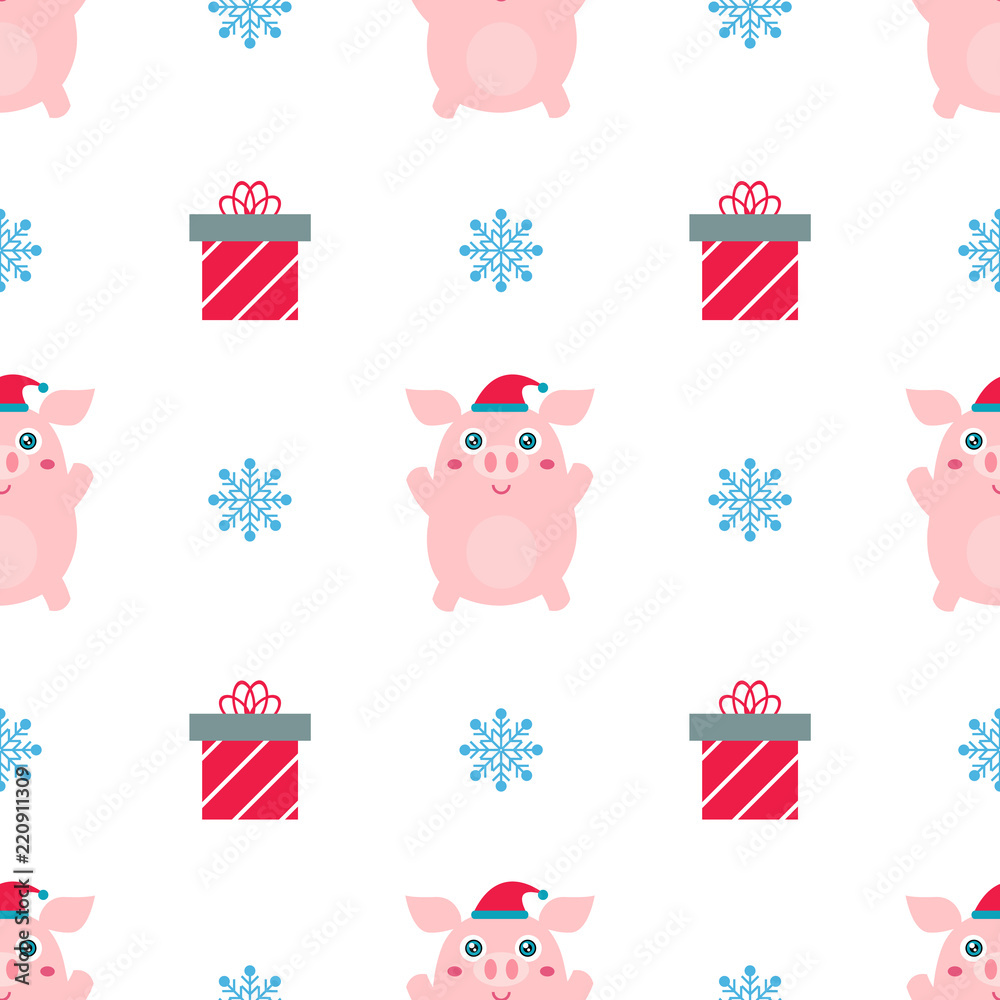 Christmas Wallpaper With Cute Pig Stock Vector