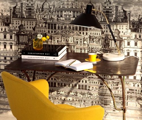 wallpaper especially with that pop of yellow Riflesso by Fornasetti