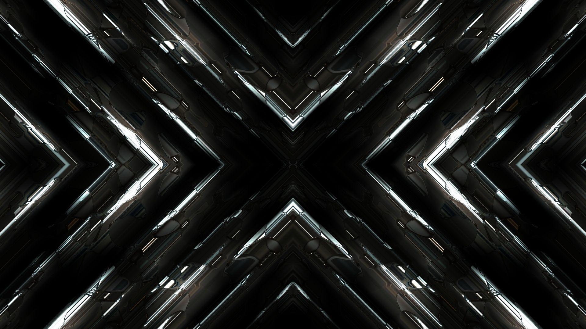 Desktop Wallpaper Fractal Dark Glowing Lines Abstract 4k HD