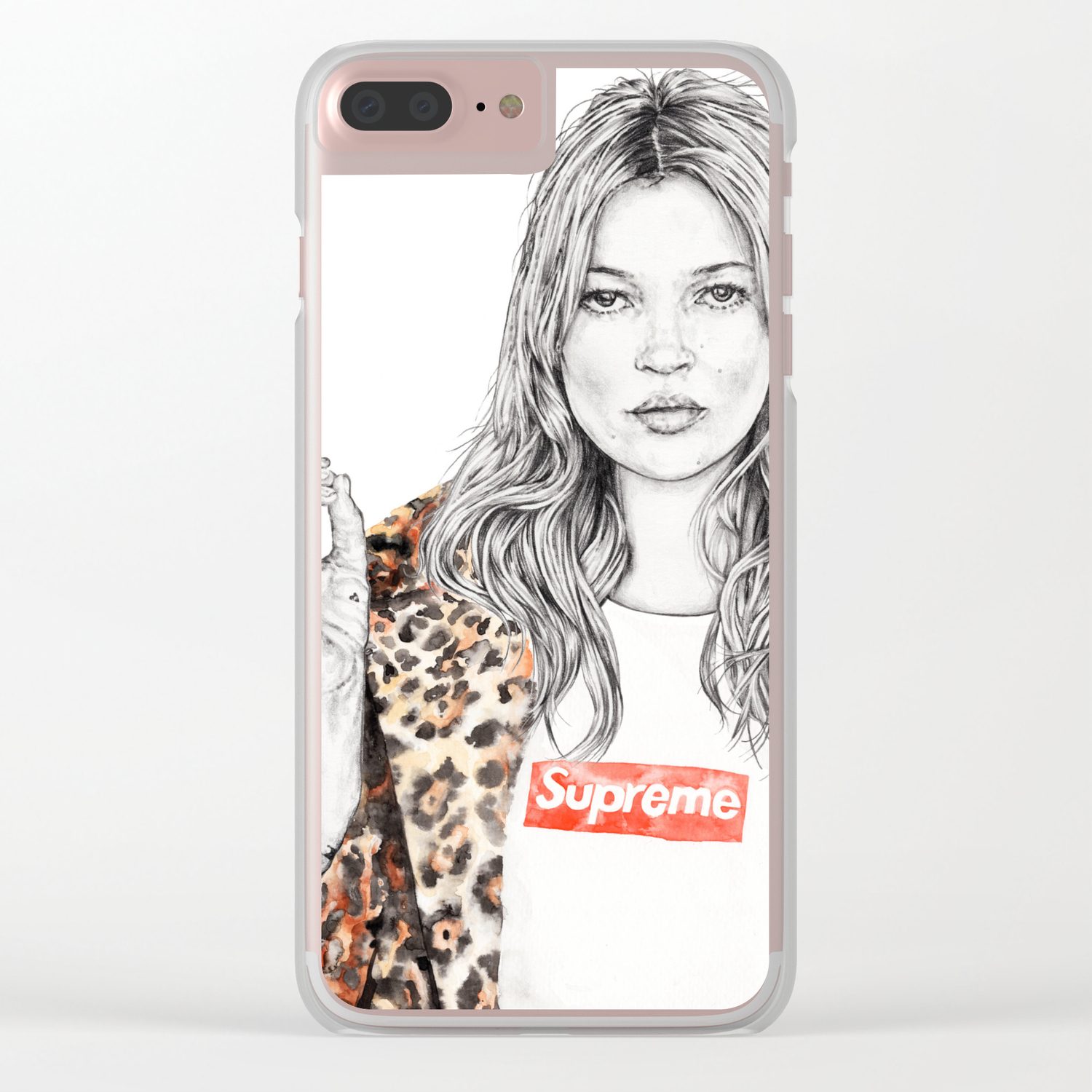 Kate Moss Supreme Leopard Print Portrait Clear iPhone Case By