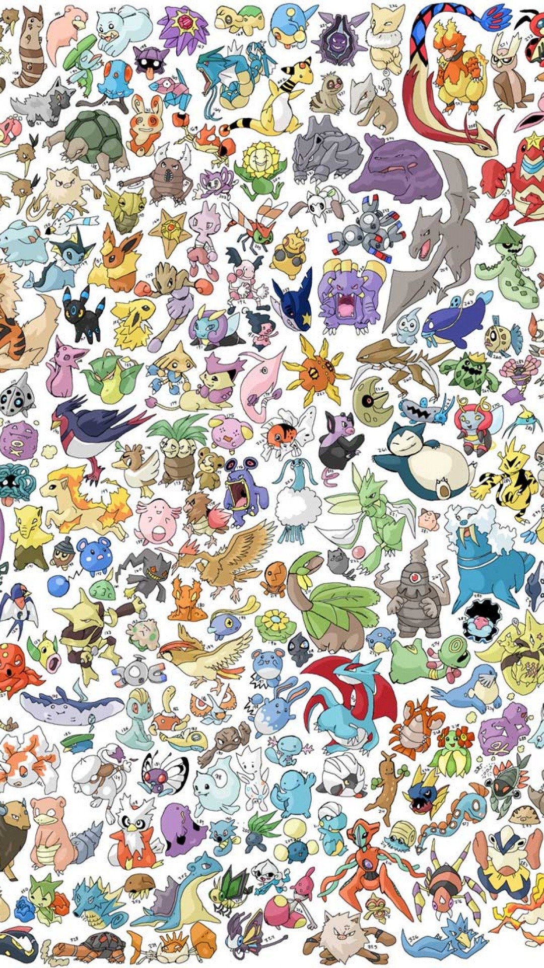 A pixel art collage wallpaper featuring a large cast of Pokemon characters