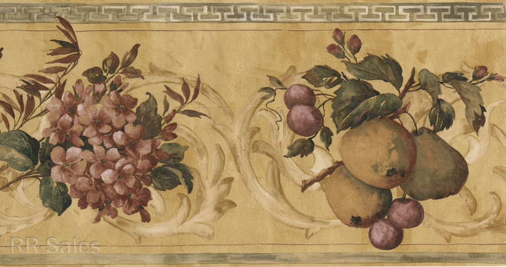Tuscan Floral Fruit Antique Greek Architectural Vtg Kitchen Wallpaper