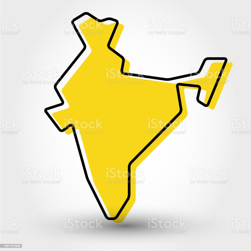 Yellow Outline Map Of India Stock Illustration   Download Image