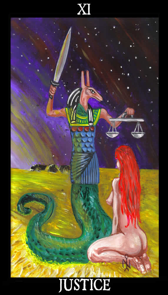 Justice Esoteric And Occult Luciferian Tarot Cards Wallpaper Image
