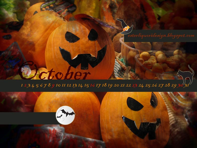 Photo Wallpaper Calendar October Creepy Pumpkins Ester