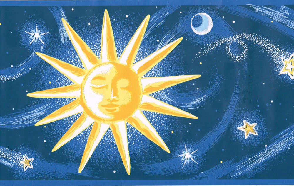 Blue Gold Stars Sun Moon Embossed Wallpaper Border Wall eBay