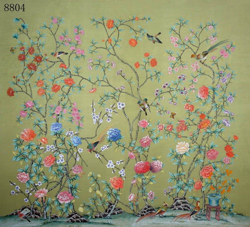 Hand Painted Wallpaper Silk wih rice paper back in Other Antique