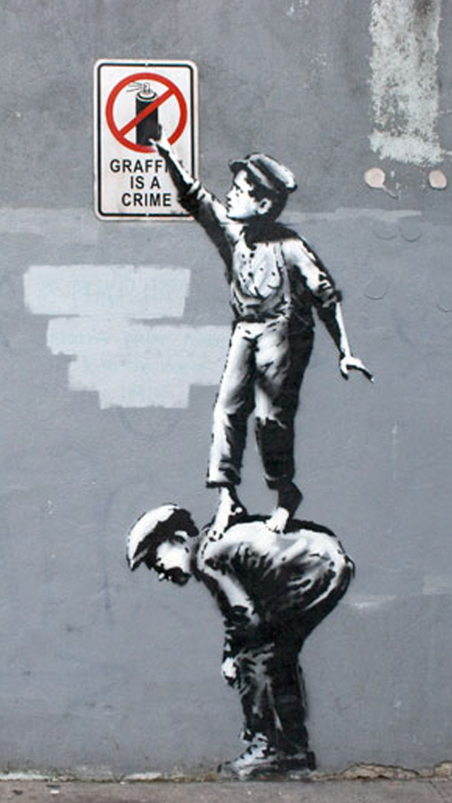 Download Banksy Graffiti New York City iPhone 5s Wallpapers 640x1136