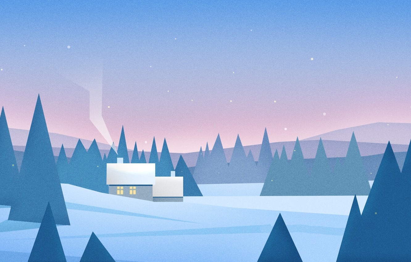 Wallpaper Nature Winter Minimalism Trees Snow Forest House