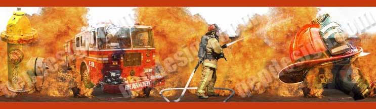 Firefighter Heroes Fire Engine Red Wallpaper Border By Quality