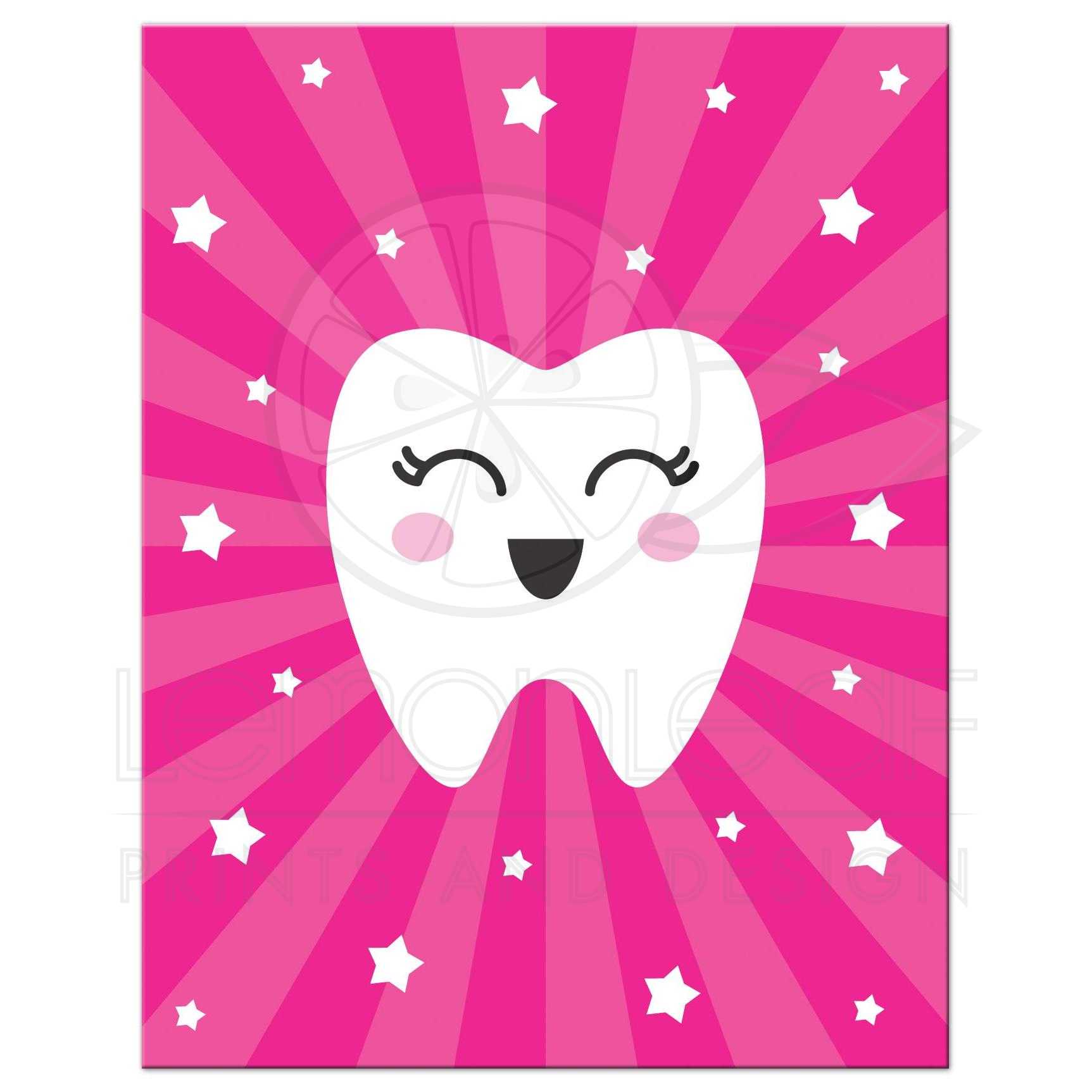 Kawaii Tooth On Pink Sunburst Background Cute Blank Note Card
