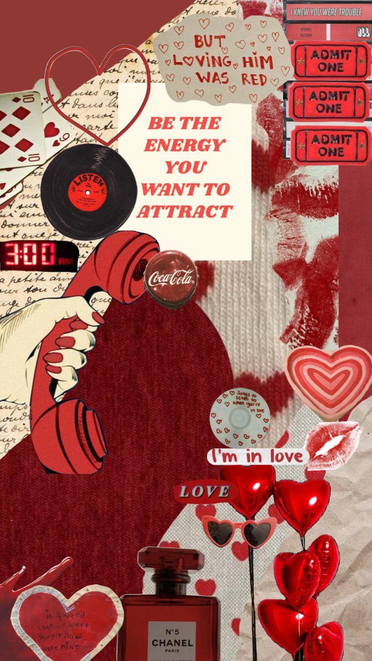 Red Love Redaesthetic Aesthetic Collage Wallpaper Vintage