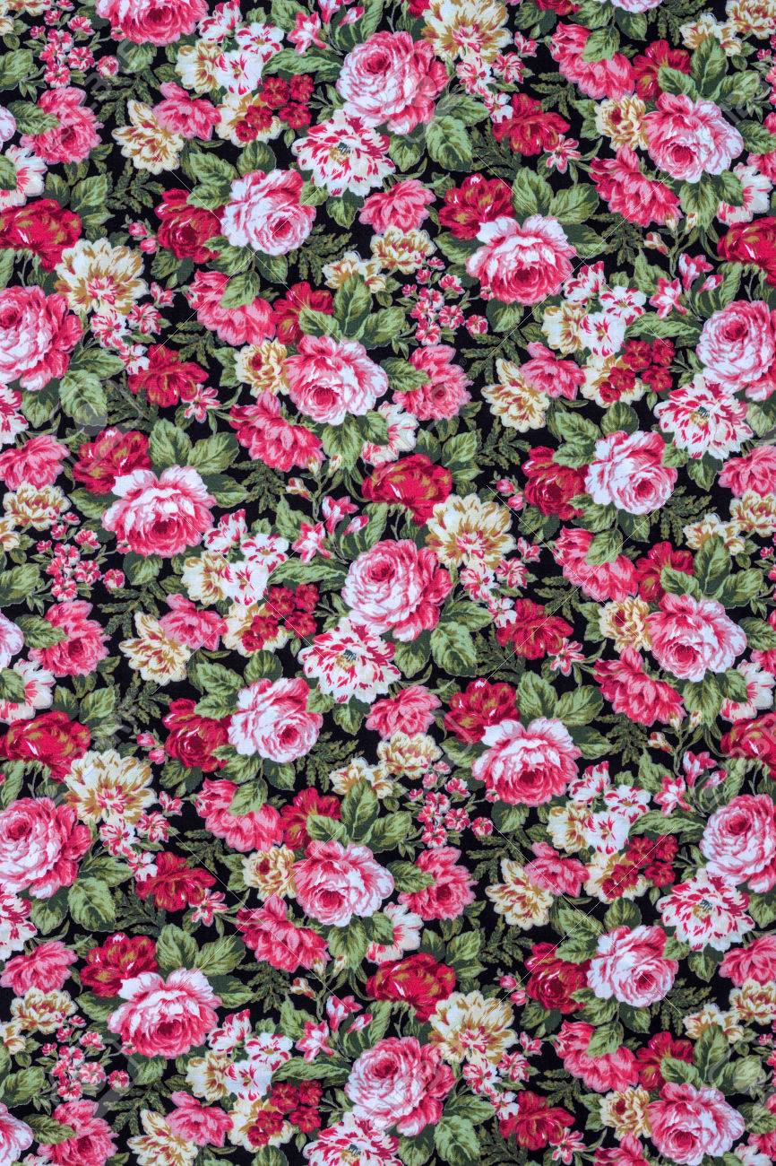 Rose Fabric Background Fragment Of Colorful Retro Tapestry Text