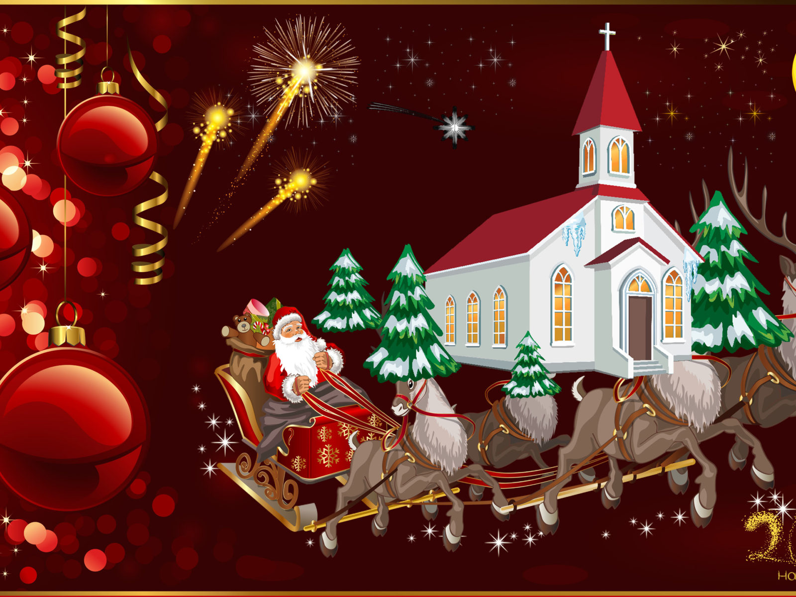 Happy New Year Merry Christmas Greeting Card Santa