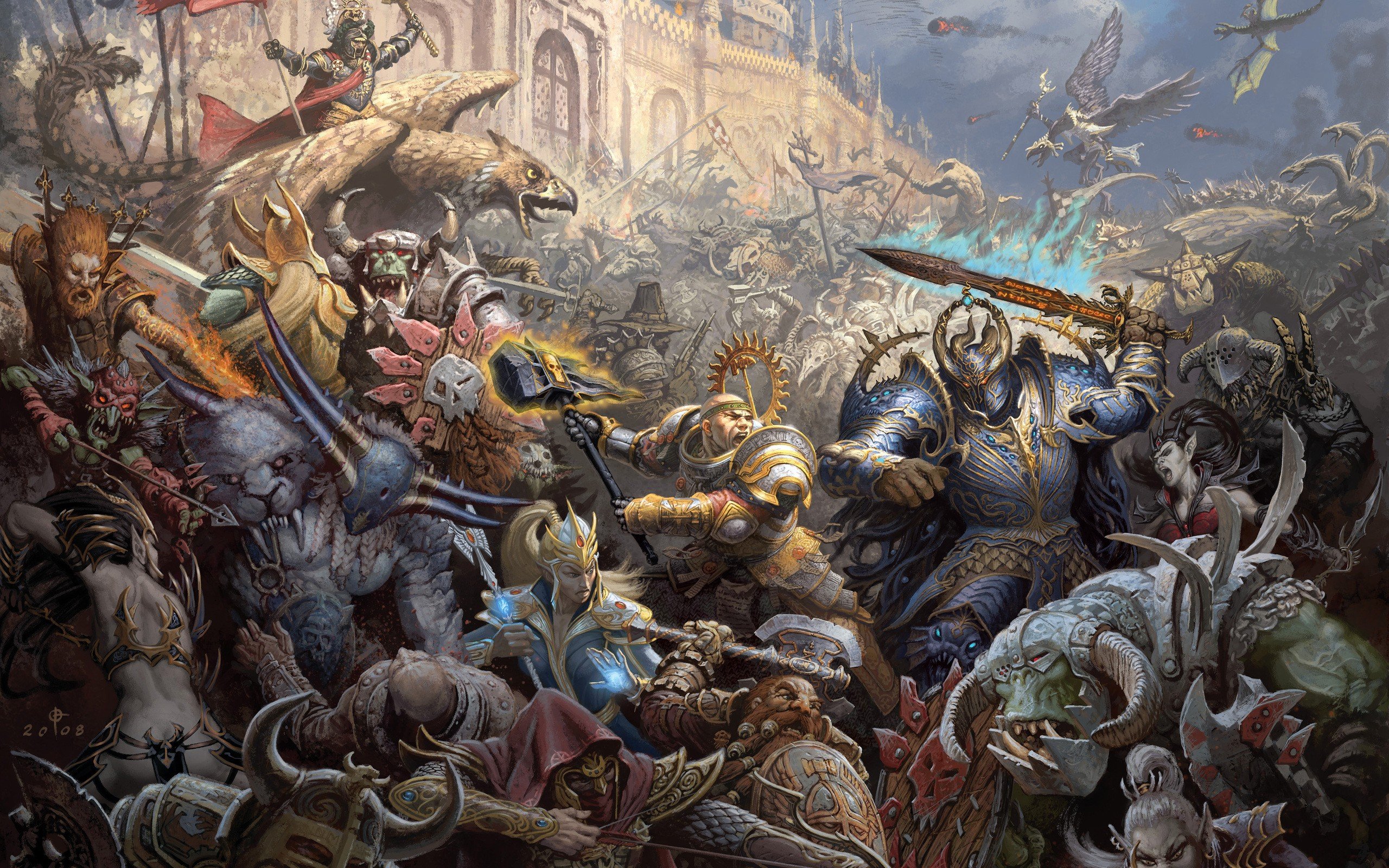 Warhammer Chaos Elves Dwarfs Battles Orcs Artwork Siege Wallpaper