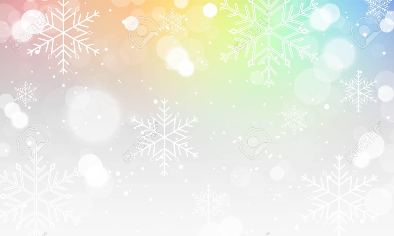 Abstract Winter Blurred Wallpaper With Snowflakes And Colorful