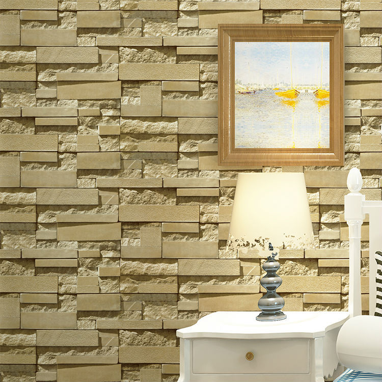 Stone Brick Sand Yellow Background Vinyl Wallpaper In From