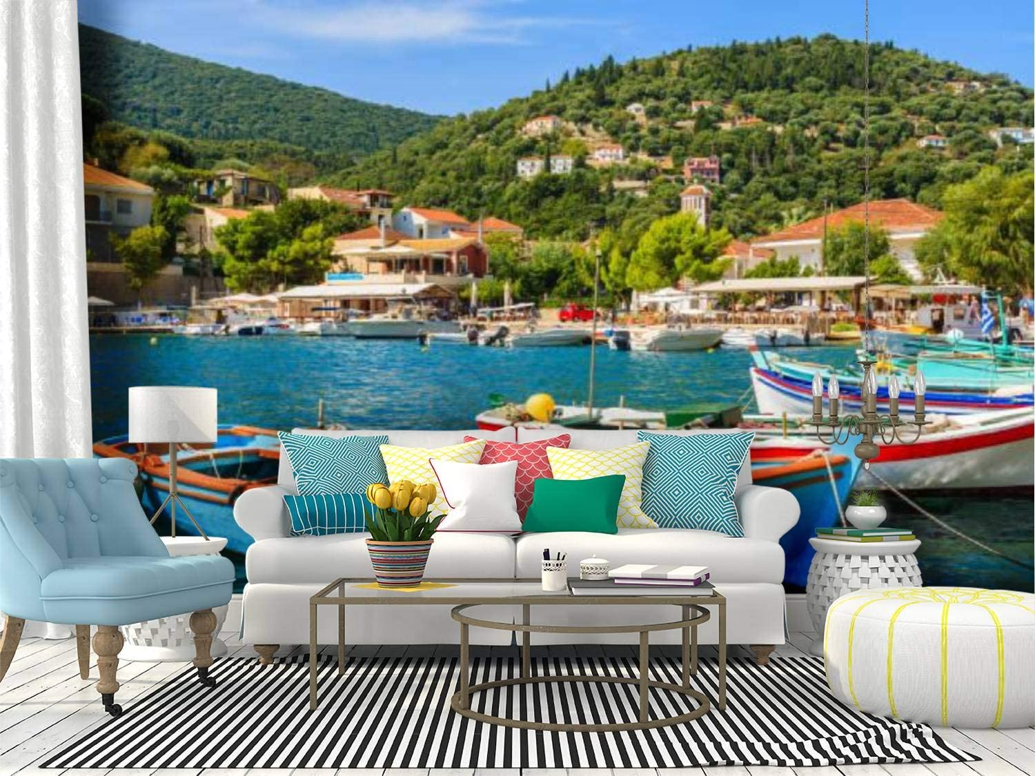 Amazon Wall Mural Colourful Greek Fishing Boats In Port Of