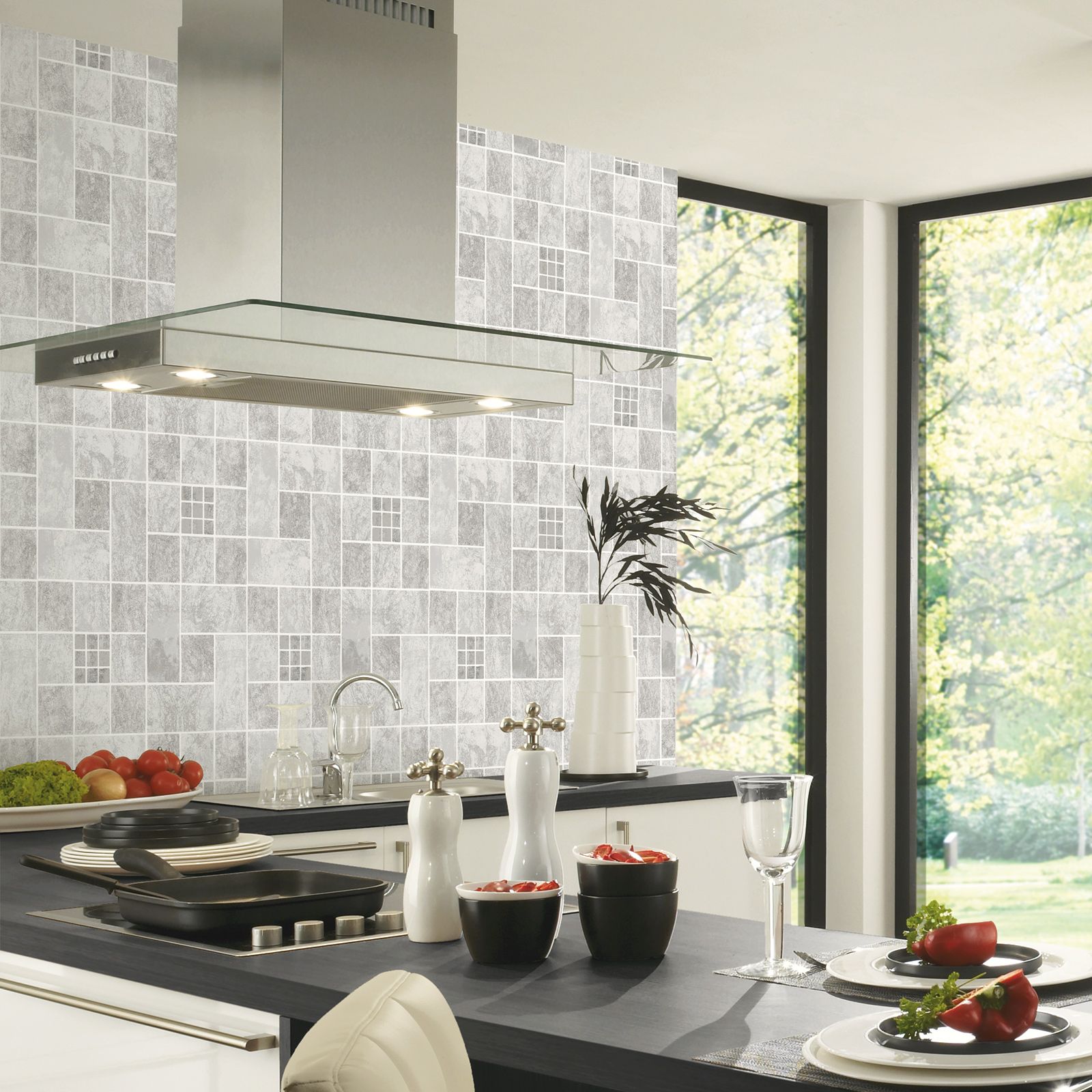 Stylish Grey Kitchen Tile Wallpaper