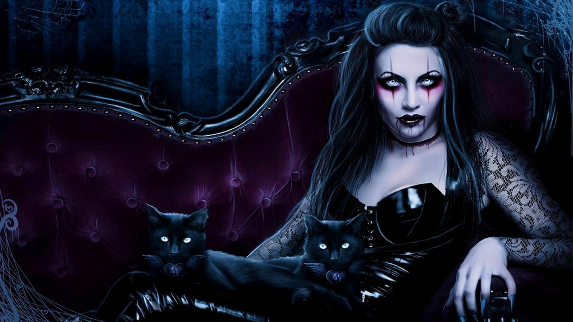 Dark Fantasy Gothic Vampire Evil Horror Cats Art Wallpaper Background