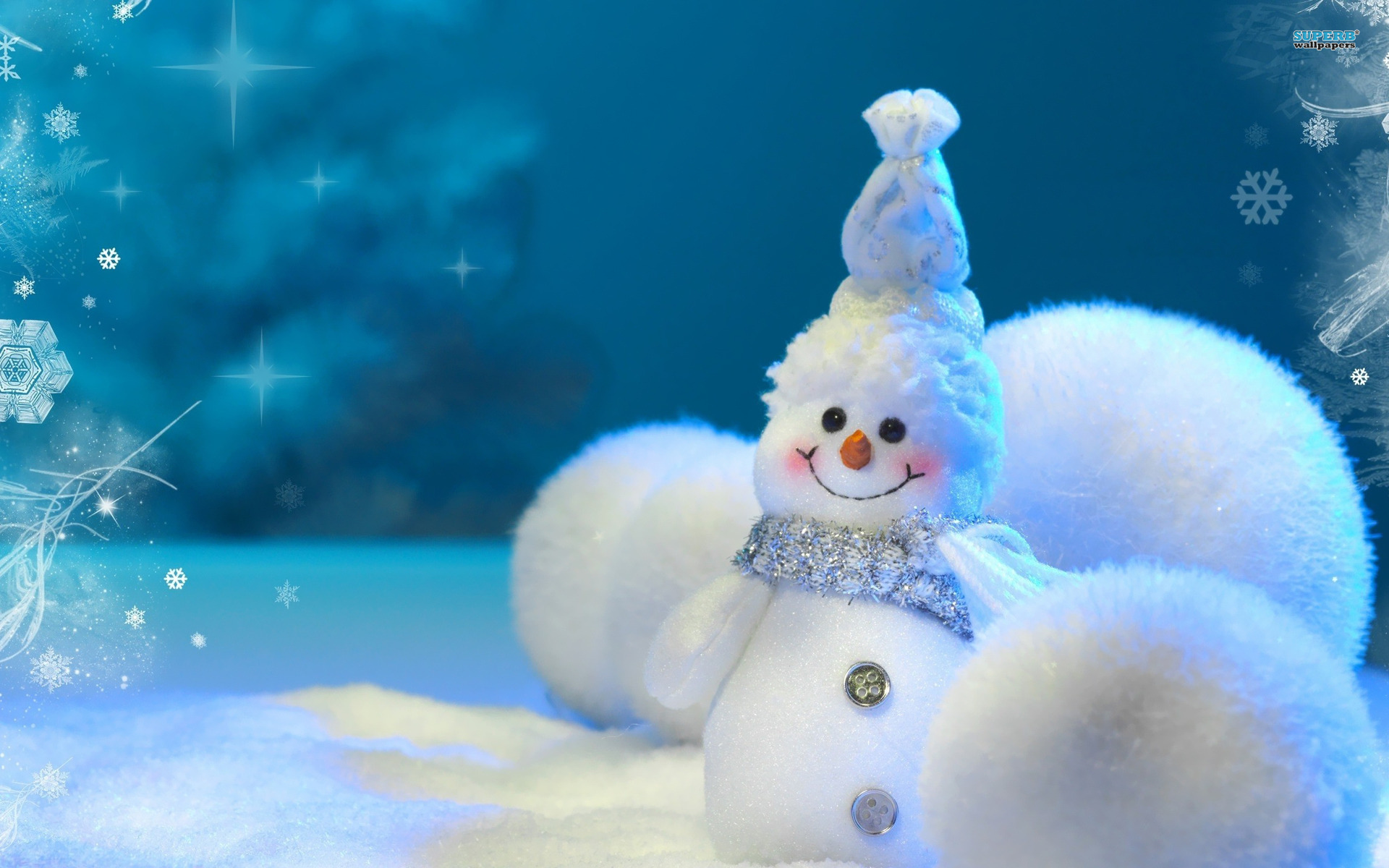 Adorable snowman figurine in a snowy winter wonderland