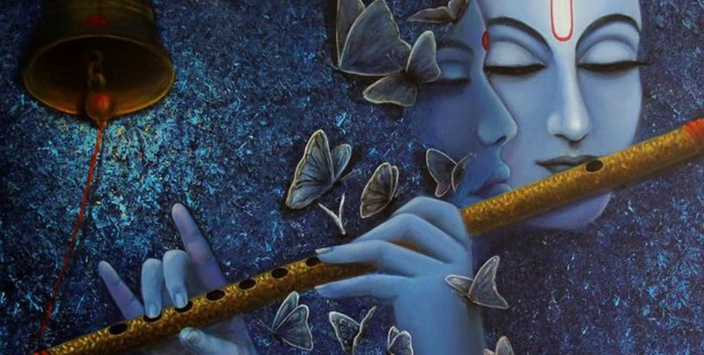 lord radhe krishna playing flute blue painting wallpaper Flickr