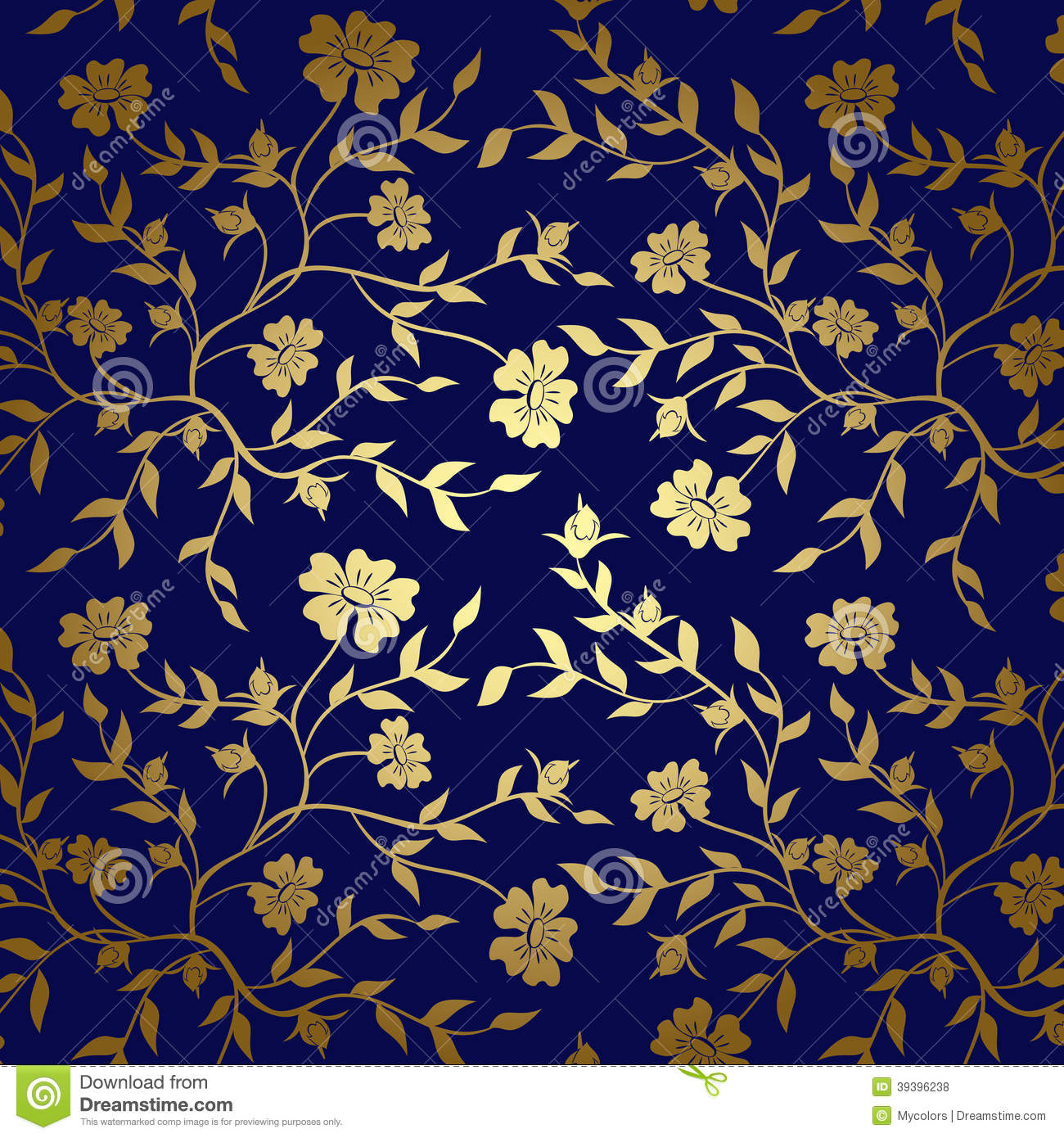 Royal Pattern Golden And Navy Blue Waterproof PVC Wallpaper For Wall