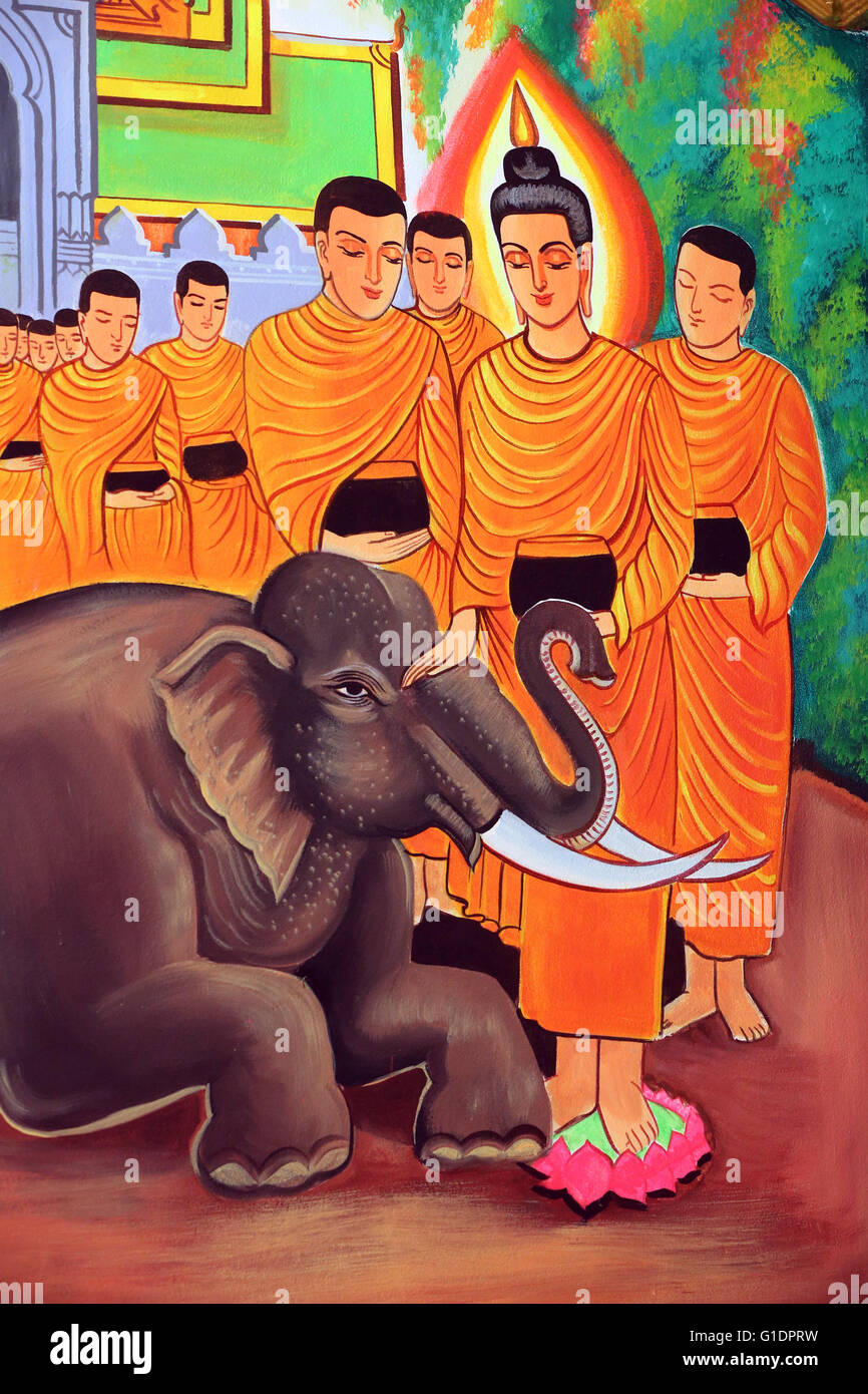 Wat Si Muang Simuong buddhist temple Painting depicting the