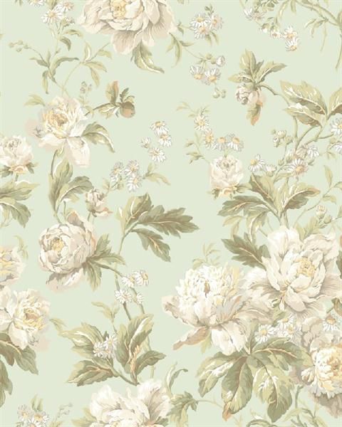 Waverly Classics Pale Blue And White Forever Yours Floral Wallpaper