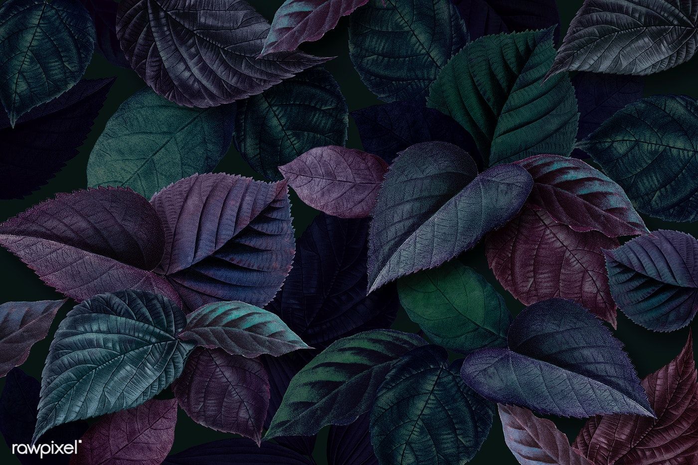 Metallic Green And Purple Leaves Textured Background Image