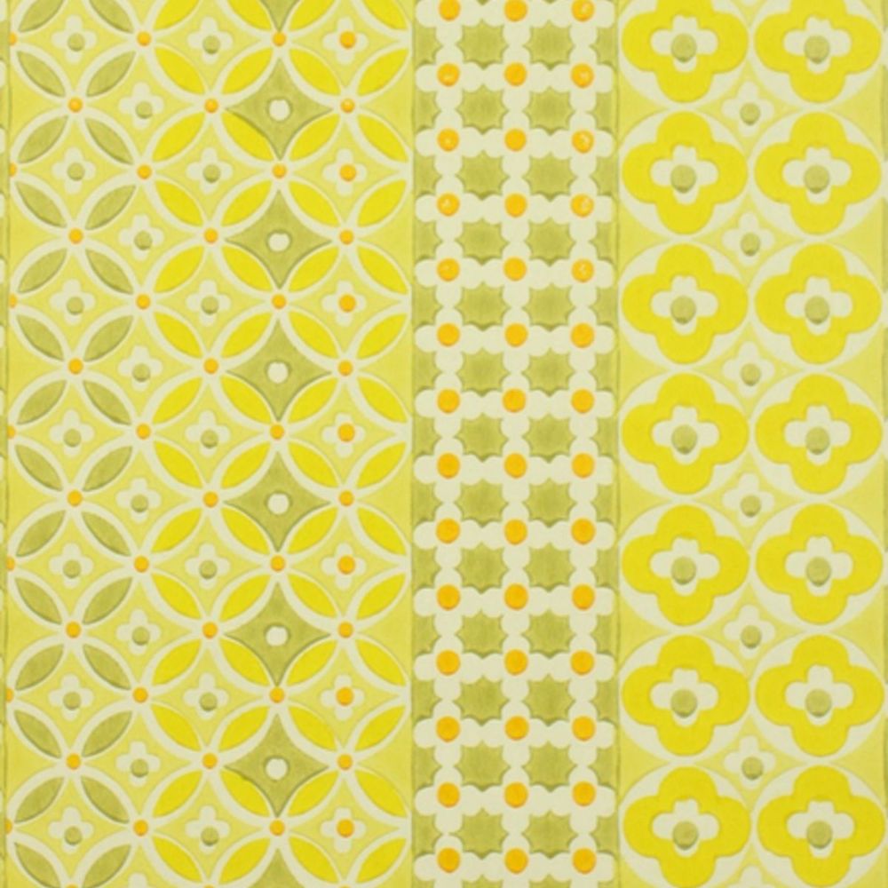1960s 1970s Yellow Geometric Striped Vintage Original Wallpaper