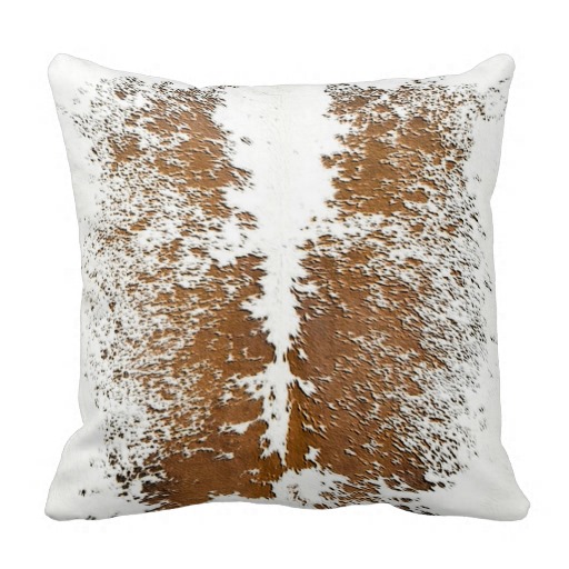 South West Style Cowhide Light Browns and White Throw Pillow