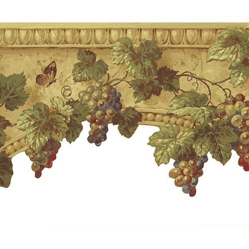 Grape On Stone Diecut Light Beige Wallpaper Border