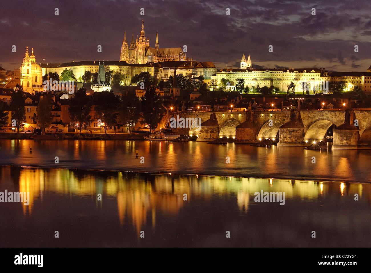 Evening Mood At The Charles Bridge With Prague Castle Hradcany
