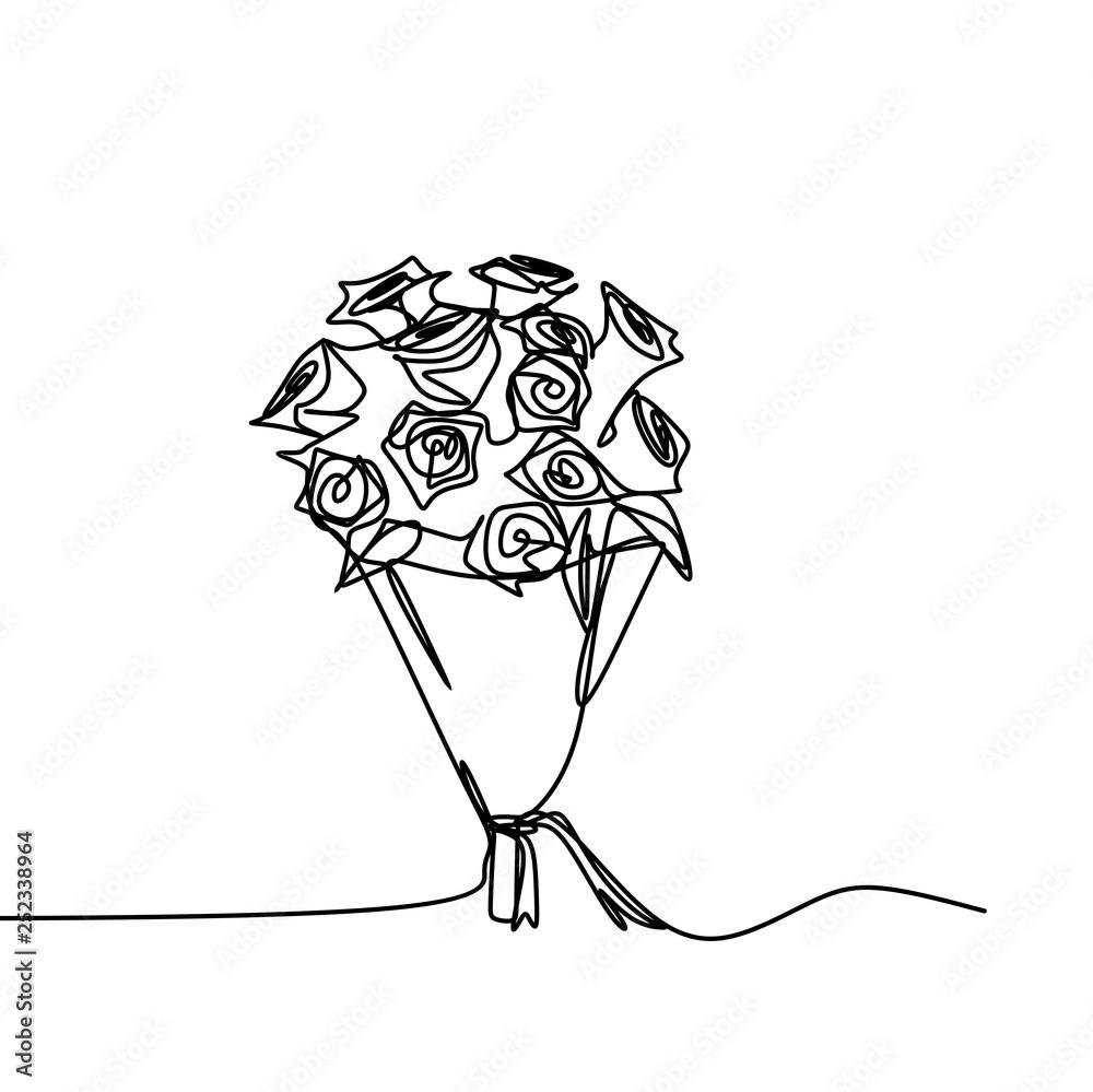 One Line Drawing Of Rose Flower Minimalist Design Isolated On