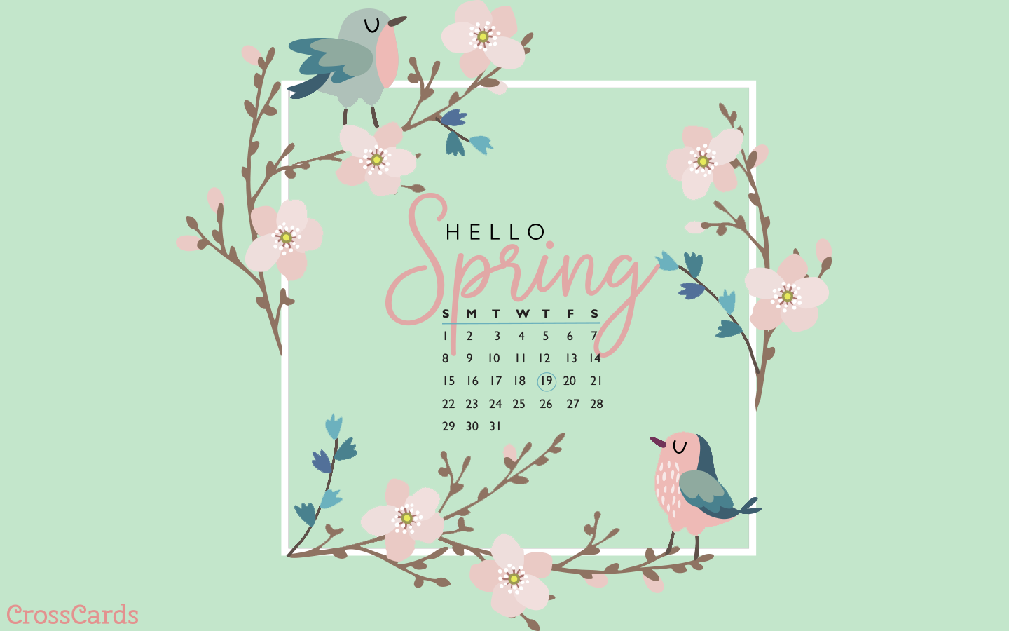 March Hello Spring Desktop Calendar Wallpaper