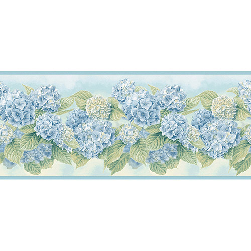 Blue Mountain Hydrangea Wallpaper Border Blue and White 500x500